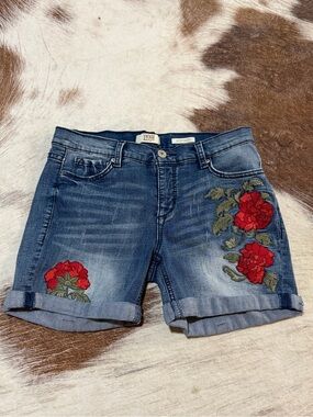 Vintage America Blues Denim Shorts with Red Floral Embroidery size 2/26